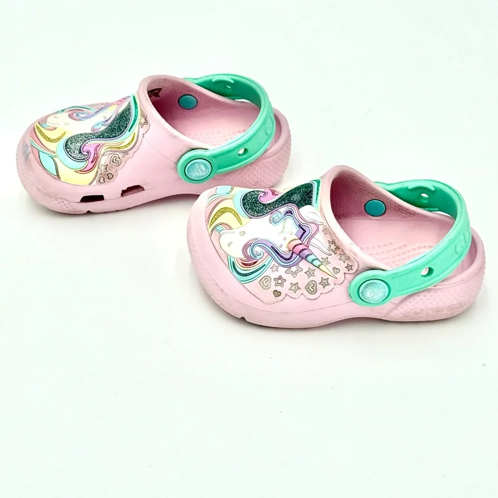 CROCS Kids Pink Green Unicorn Clogs